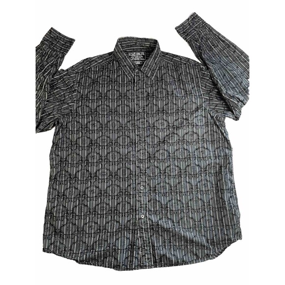Ecko Unlimited Shirt Men's 2XL Black Emboss Design Long Sleeve Button Up Stripes - Picture 1 of 12